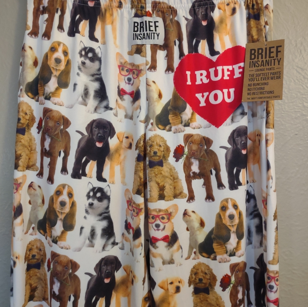 Brief Insanity Puppy Dog Lovers Unisex Lounge Pants Size Small NWT - Picture 4 of 8